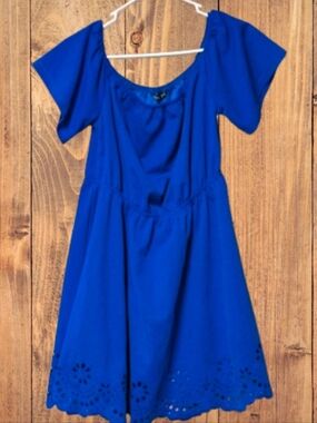 SHEIN Royal Blue Scoop Neck Eyelet Hem Dress